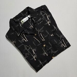 Island Blue‎ Hawaiian Shirt Mens Large Black Bamboo Aloha Tropical Button Rayon